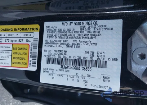 2017 Ford Fusion Se from USA, damaged, VIN 3FA6P0HD0HR136885